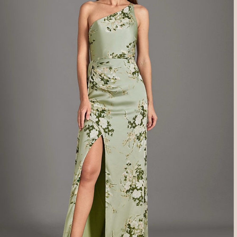 Azazie One-Shoulder Floral Dress in Green